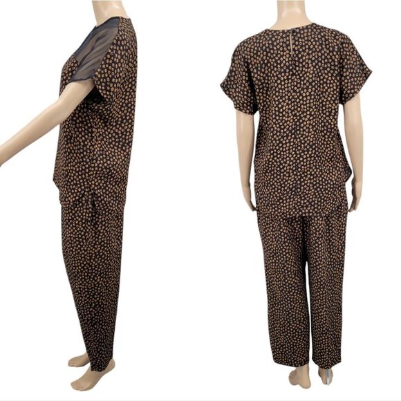 Carlo Moda Vintage Matching Set Black Gold Dot Trousers Blouse Illusion Neckline - Picture 3 of 15